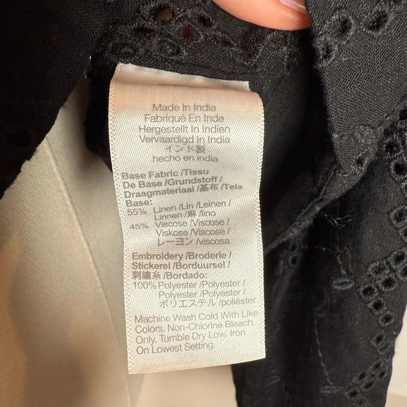 Madewell Long Sleeve Popover Top Black Eyelet Women's Size Medium New With Tags - Picture 8 of 11